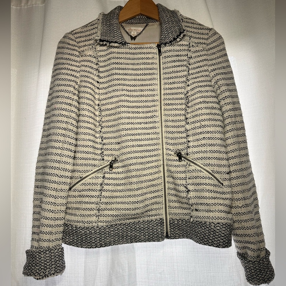 Ella Moss Navy/White Textured Moto Jacket